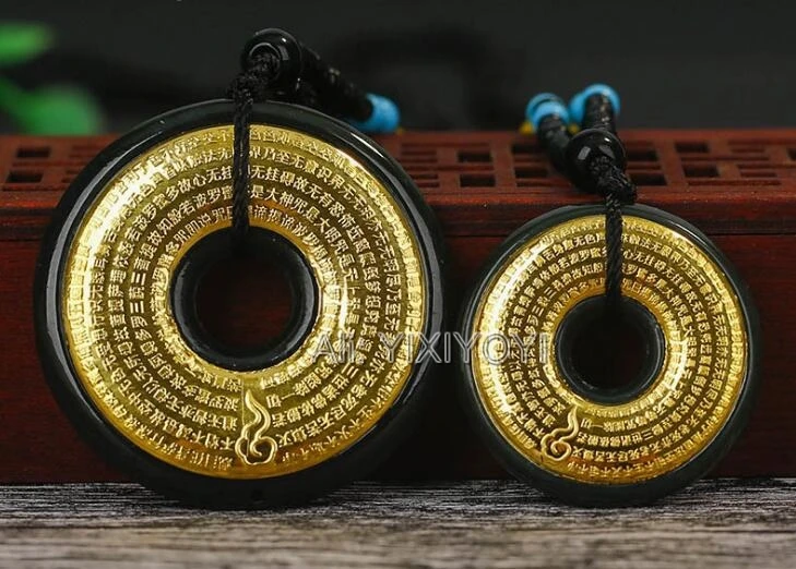 Подвеска из натурального черного нефрита с инкрустированным буддистским