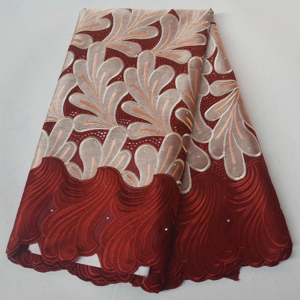 Винная швейцарская вуаль кружева в Швейцарии вышитые камни Африканский хлопок