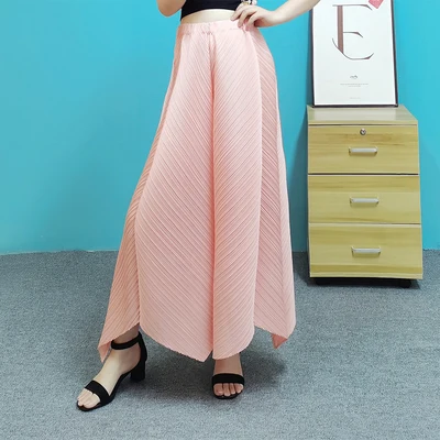 Горячая Распродажа модные плиссированные однотонные брюки miyake с широкими