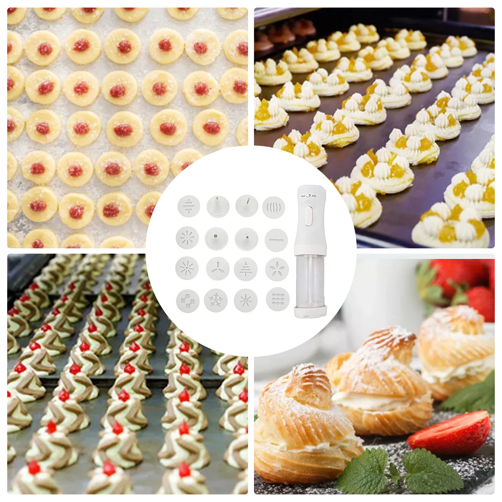 

Cookie Press Kit Gun Machine Cookie Making Cake Decoration With 12 Flower-shaped Chip 4 Icing Tip