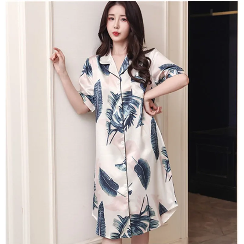 Летняя ночная рубашка с принтом Журавля сексуальная свободная коротким рукавом