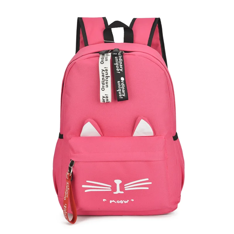 Cute Cartoon Cat Ears Backpack Girl Schoolbag for Teenage Women Back Pack Nylon School Backpack Famale Teen Bag pack - Цвет: rose Red