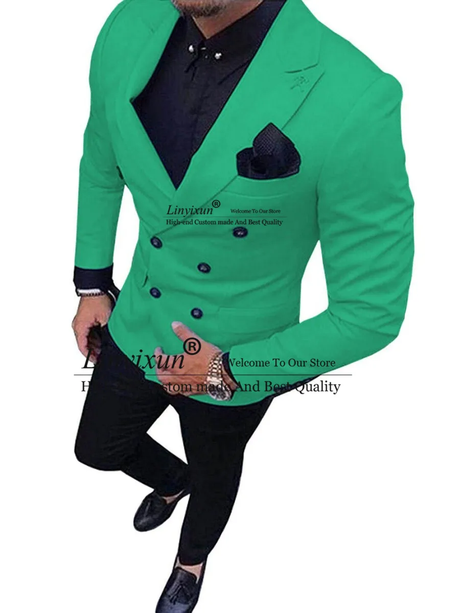 

2020 New Green Men's Suit Double-Breasted 2-Piece Suit Notch Lapel Blazer Jacket Tux & Trousers for Weeding party