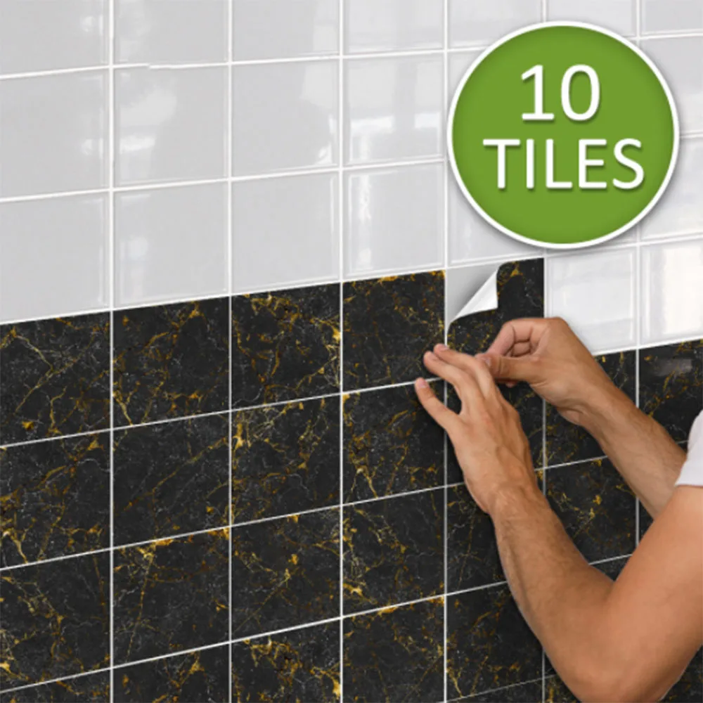 

Black and Gold Marble Tile Sticker Wallpaper Wall Stickers Decorative Removable Peel & Stick Kitchen Backsplash1