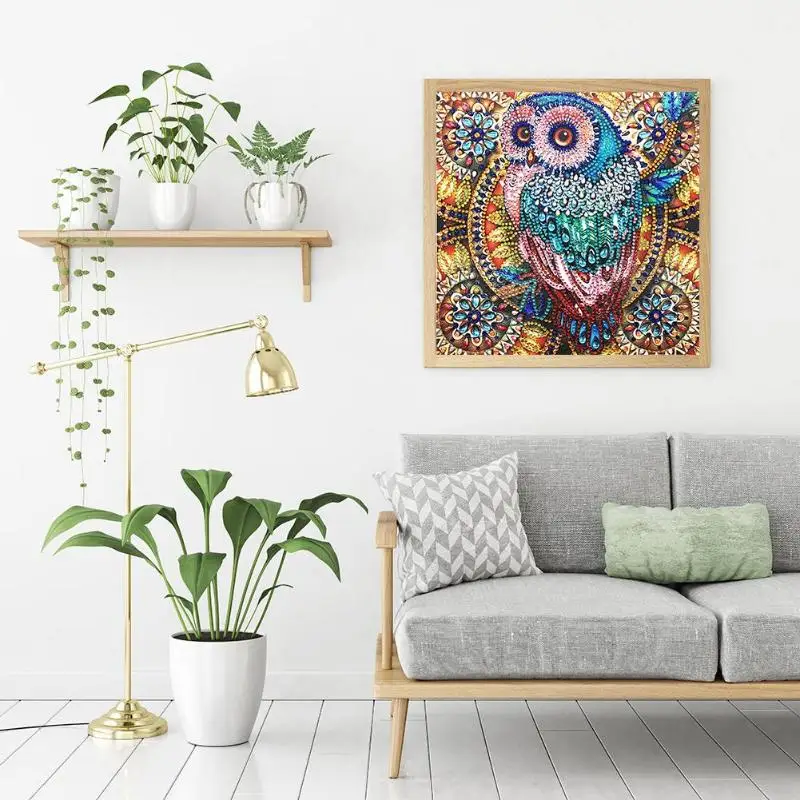 

5D DIY Owl Shaped Diamond Painting Bird Embroidery Kits Cross Stitch Home Living Room Decoration 30*30cm