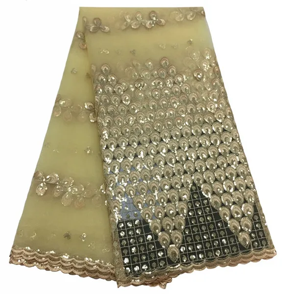 light yellow Новое поступление, африканская желтая кружевная ткань, высокое качество, нигерийский тюль, кружевная ткань с полными блестками для женских вечерних платьев - Цвет: light yellow