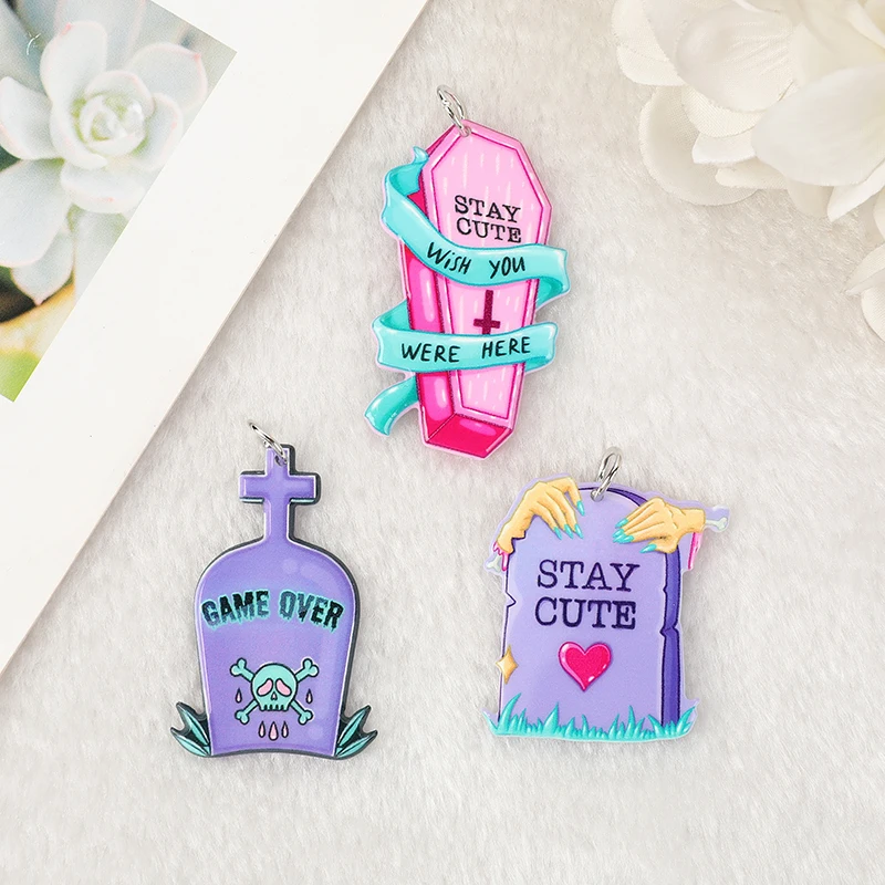 

12Pcs Pastel Goth Coffin Charms Spooky Creative Acrylic Stay Cute Grave Pendant For Earring Necklace Diy Making