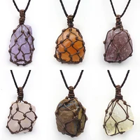 irregural net bag crystal pendant necklace natural stone pendant necklace for making diy jewerly party gift length 39cm