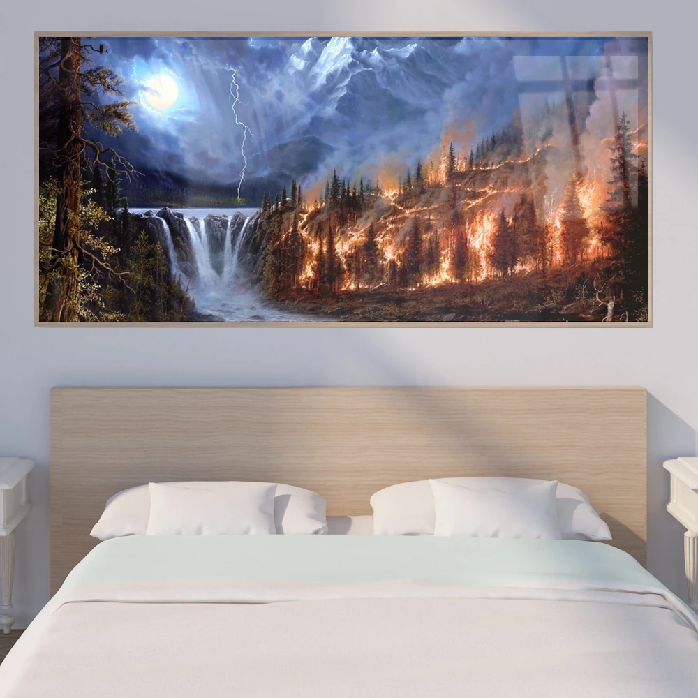 

Nordic landscape oil painting fire forest art canvas painting living room corridor office home decoration mural