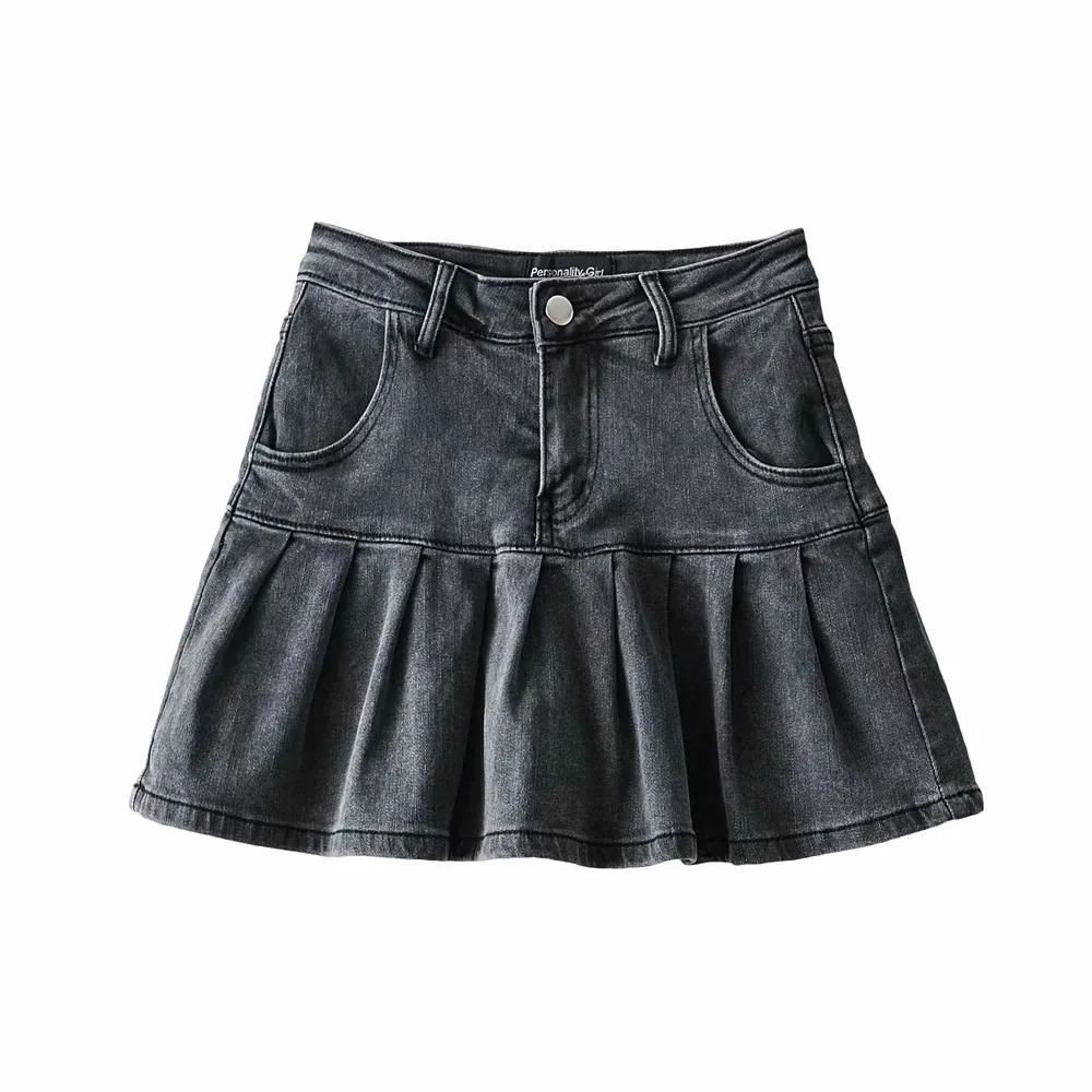 

Skirts Women 2021 European and American Street Shot High Waist Anti-Exposure Half-Length Denim Pleated Skirt
