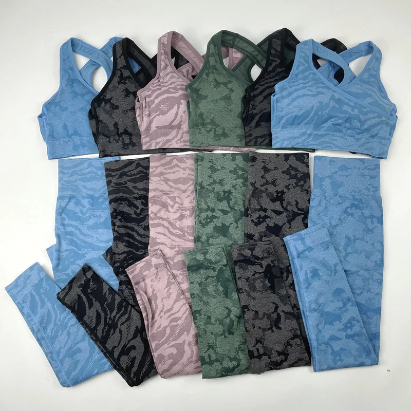 

2 Piece Set Women Seamless Camo Yoga Set Fitness Gym Clothing Yoga Leggings+sport Bra Camouflage Sport Suit Femme Sportswear