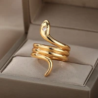 cubic zirconia snake rings for women men stainless steel gold color ring gothic vintage aesthetic jewelry anillos mujer