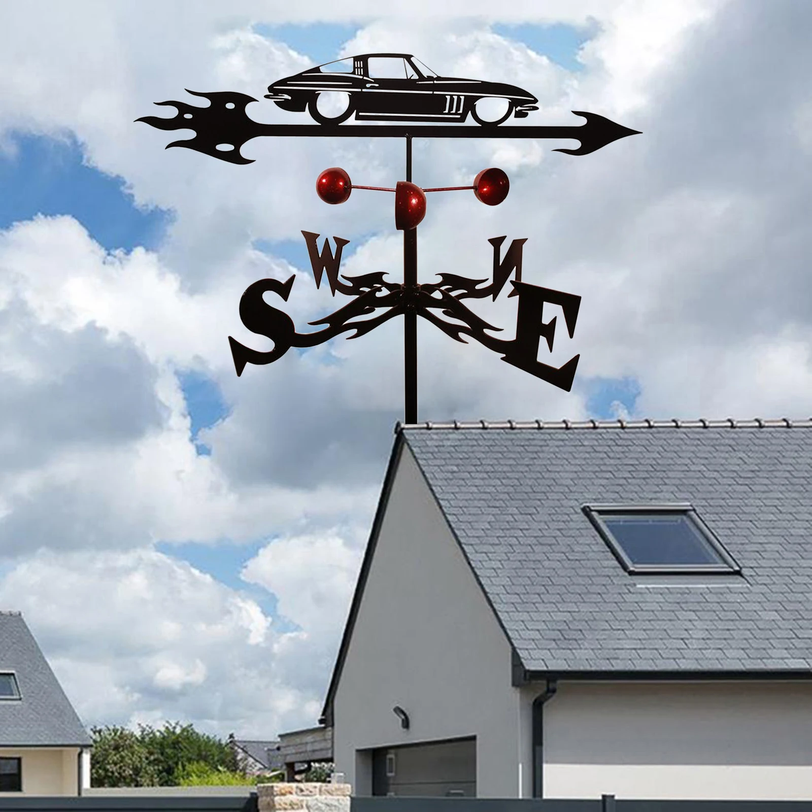 

Metal Weathervane Weatherproof Anti-rust Cool Wind Vane Farmhouse Farm Garden Direction Guide Architecture Iron Art Craft