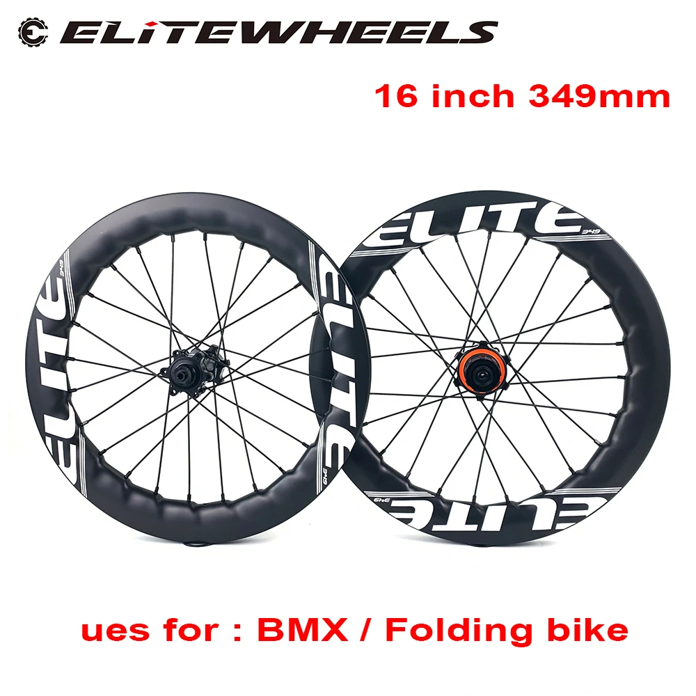 Online ELITEWHEELS 16 Zoll BMX Bike Carbon Räder RD07 6-bolzen Schloss Hub 349mm 40 Tiefe 25mm Breite Klammer Carbon Felgen Klapp Fahrrad
