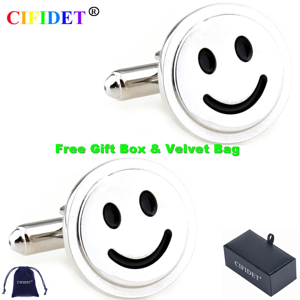 

Запонки марки CIFIDET, модные круглые запонки для рубашек с улыбкой, запонки с бархатной сумкой и подарочной коробкой, ювелирные аксессуары, по...
