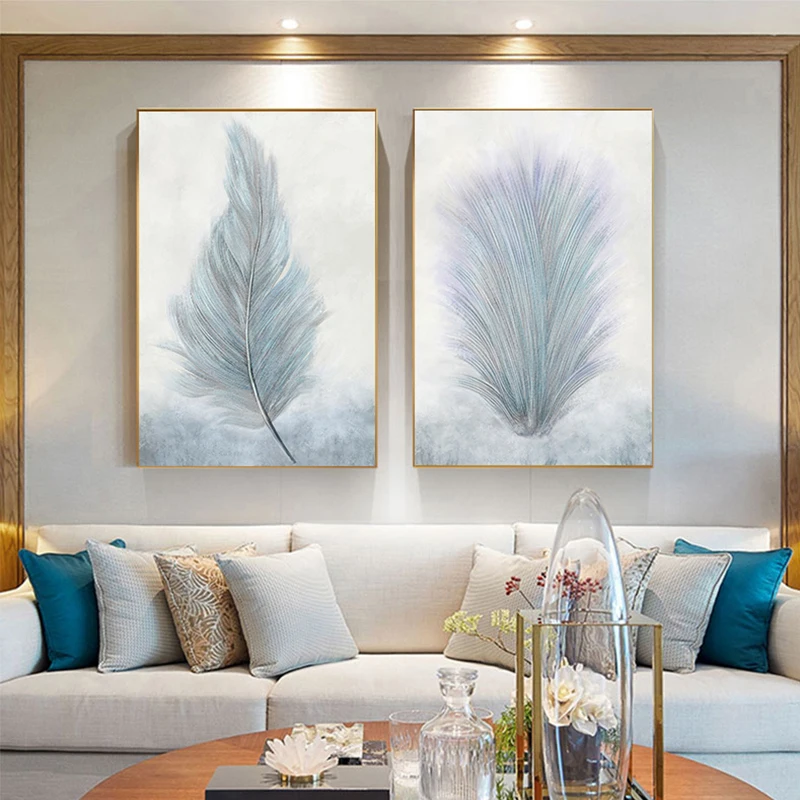 Абстрактный священный белый плакат на холсте с пером современный Небесно