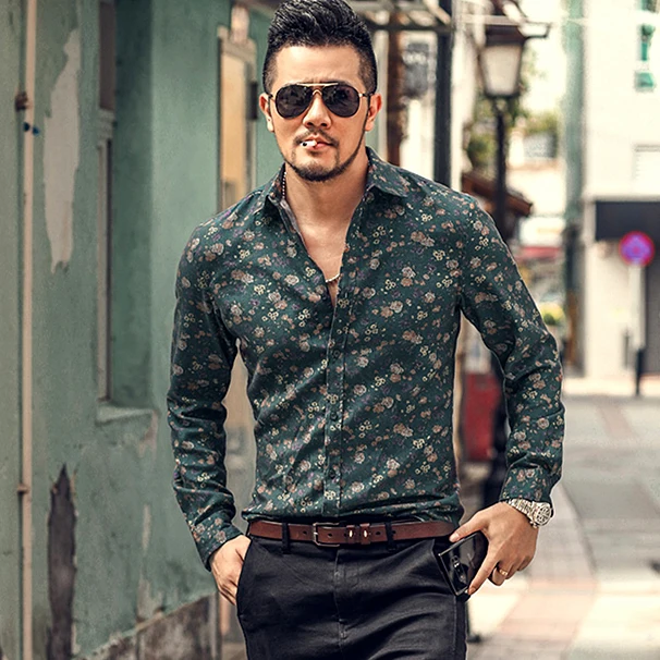 

Autumn New Fashion Men's Flower Printed Shirt Personality Men's Slim Long Sleeve Shirt Men's S5001,S5002,S5005