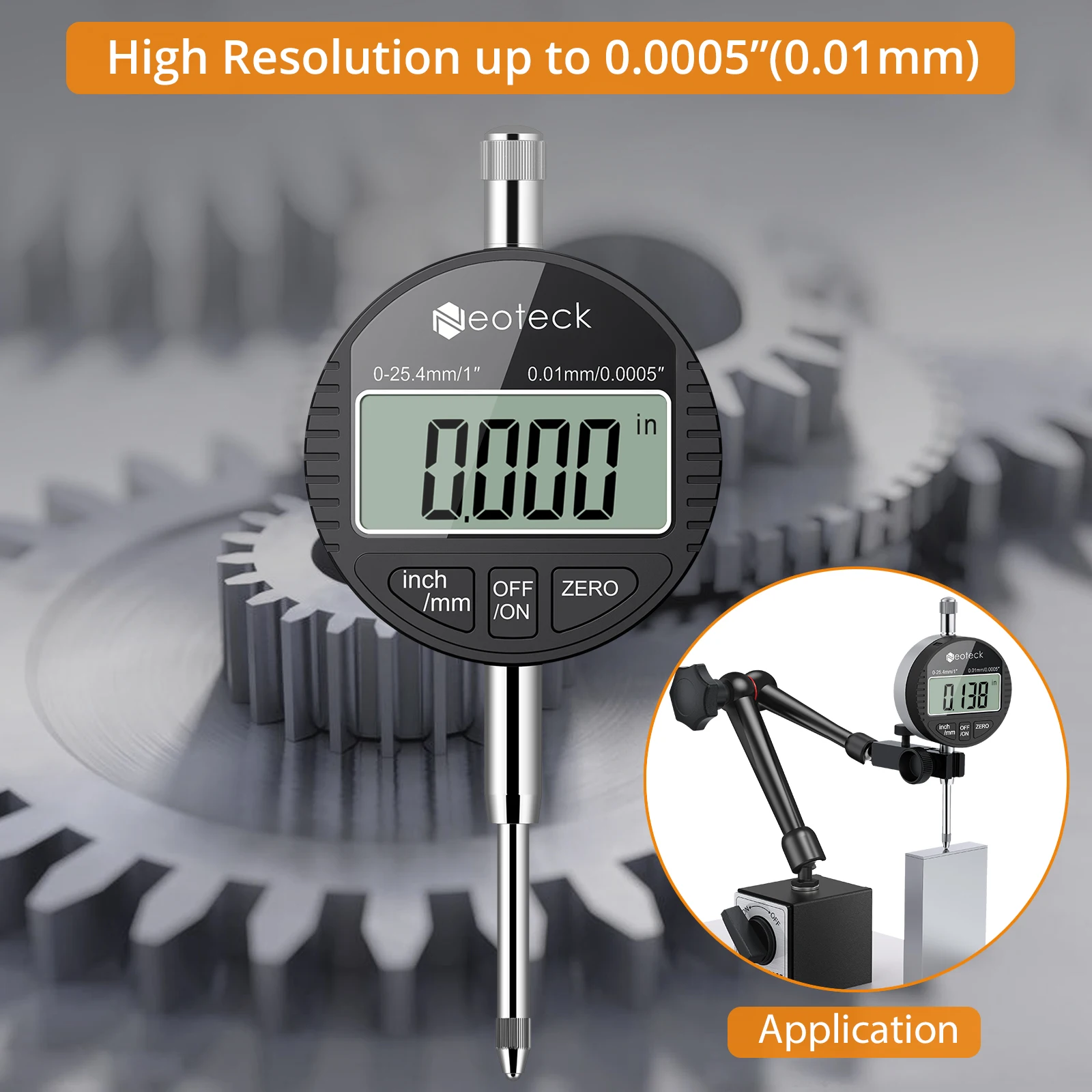 Neoteck Electronic Digital Dial Indicator Gage Gauge and Magnetic Base 0-1 Inch/25.4 mm Inch/Metric Conversion Auto Off Tools |