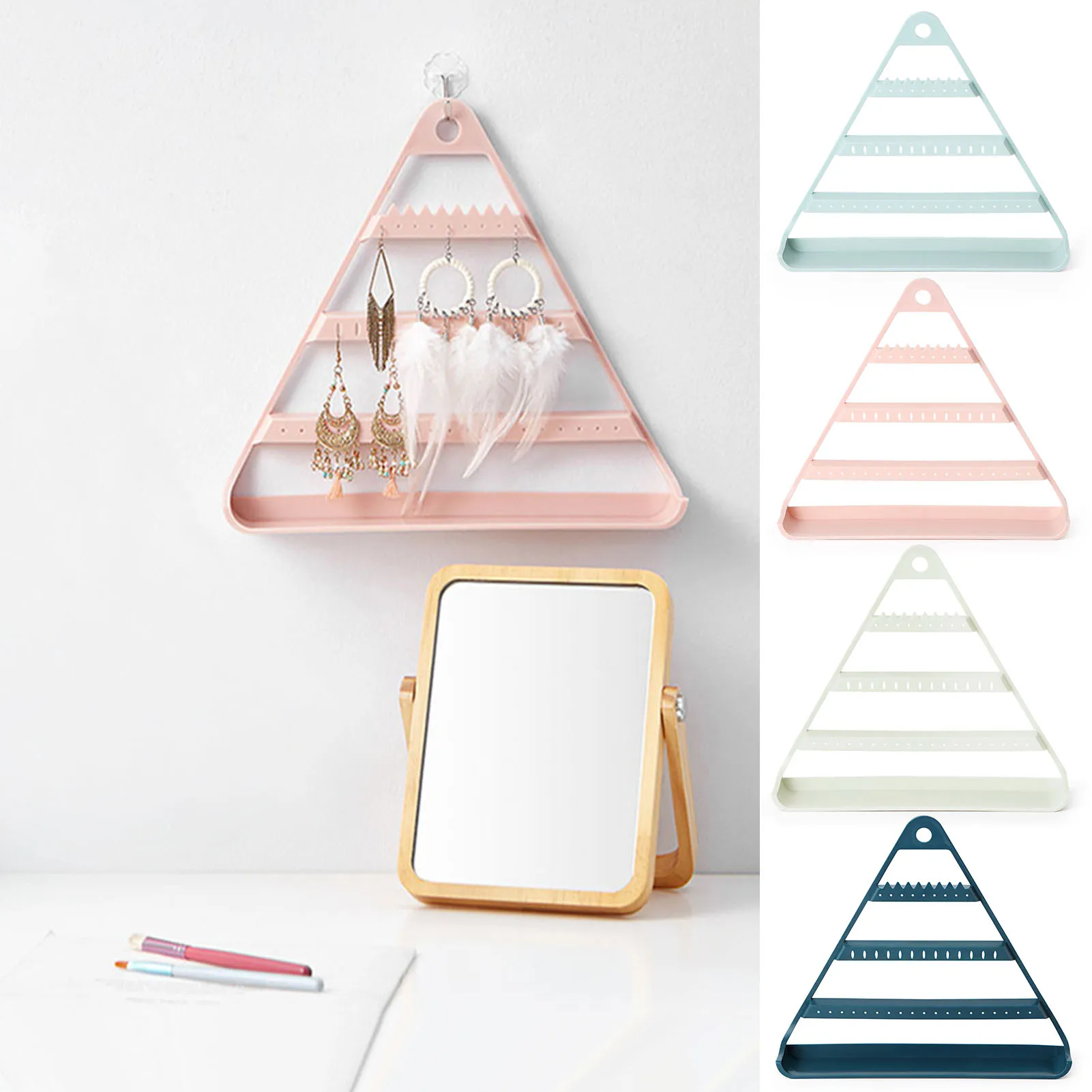 

Hangable Triangle Jewelry Earring Storage Rack Necklace Earrings Display Holder Gift For Girl Home Storage DH