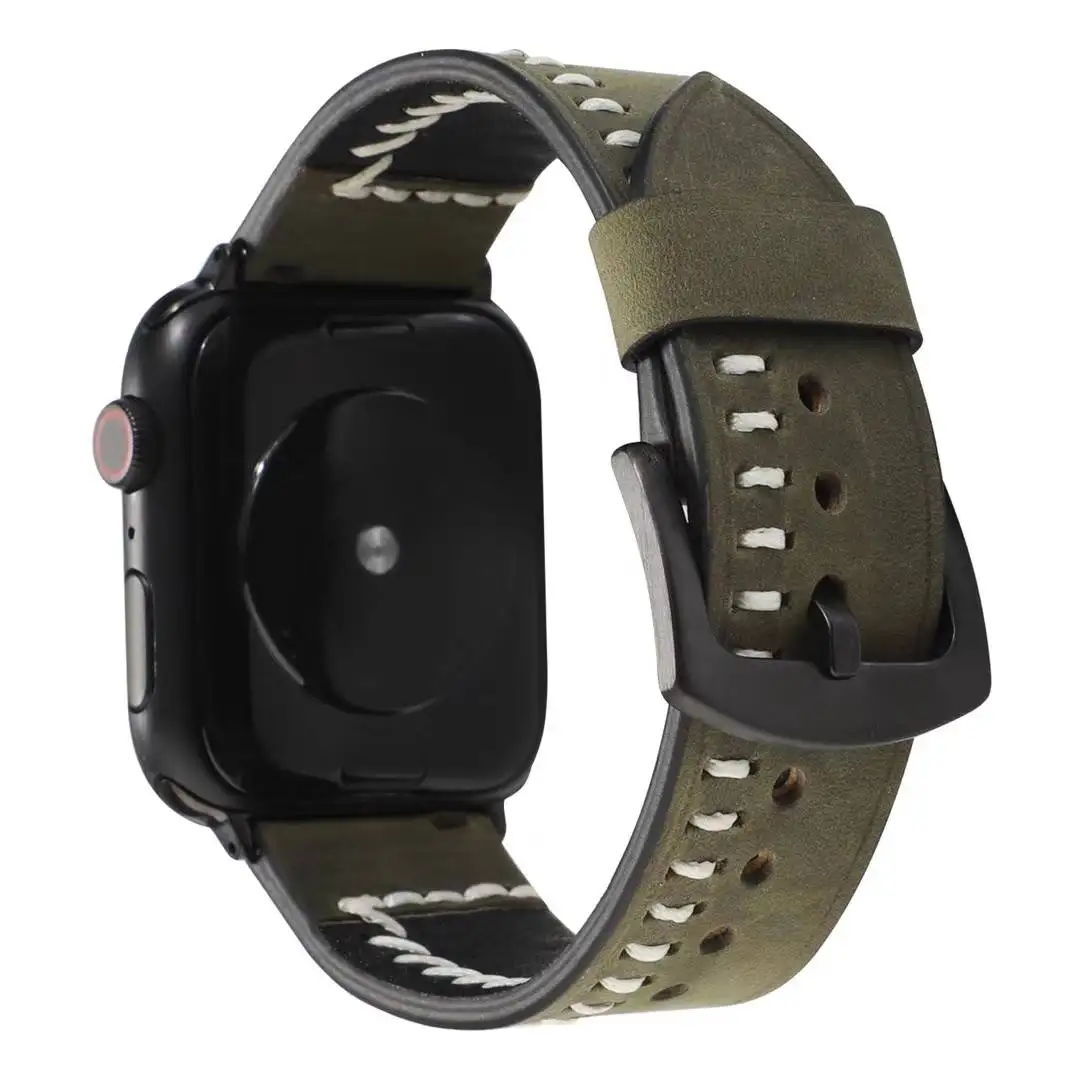 Натуральная кожа ремешок для наручных часов Apple watch, версии 5/4 44 мм 40 мм, ремешок для наручных часов iWatch серии 3/2/1 38 мм 40 мм аксессуары для смарт-браслета - Цвет: Green