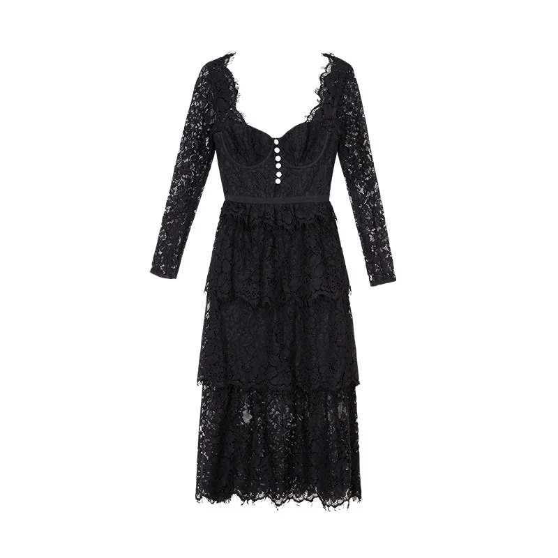 

2021 Spring Summer New Dresses for Women Lace Sexy Backless Vintage Square Collar Maxi Long Robes Vestidos Casual Party Clothes