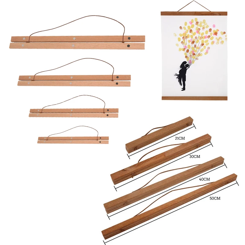 

21-60cm Painting Frame Wooden Hanger Wood Photo Frame Painting Canvas Poster Wall Art Craft Frame Magnetic Poster Hanger Frame