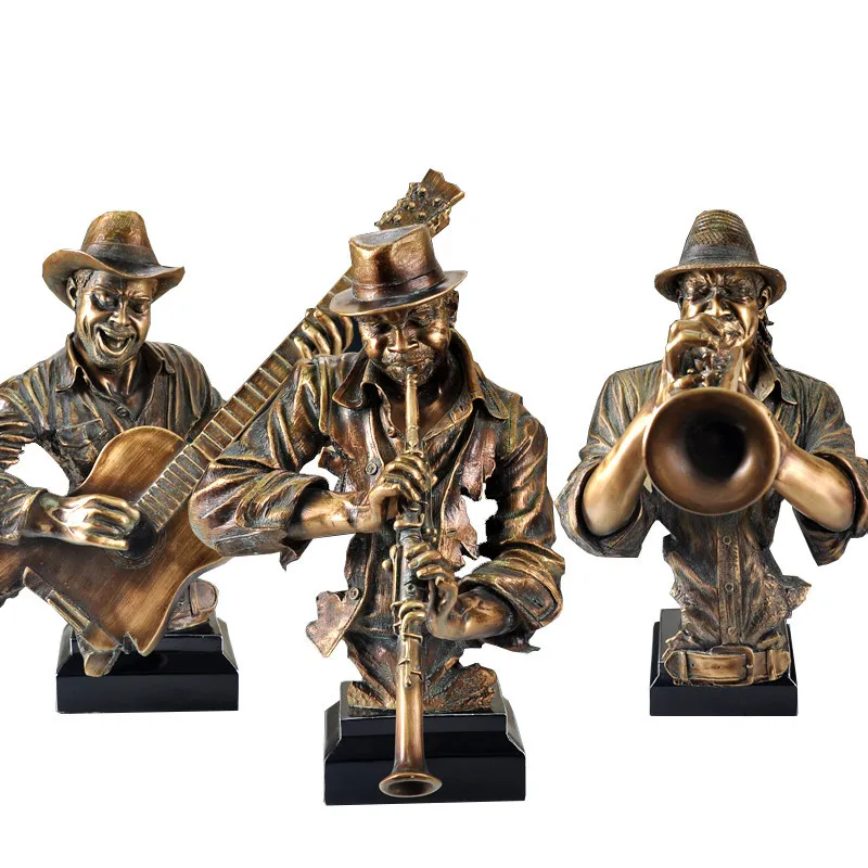 [HHT] Ретро изделия из смолы литая медная музыка скульптура группа декоративные