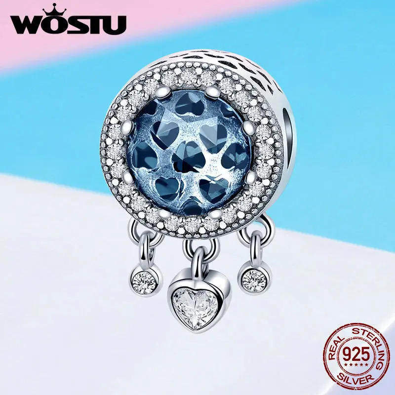 WOSTU 100% Настоящее Стерлинговое Серебро 925 пробы сверкающий Циркон Шарм Сердце