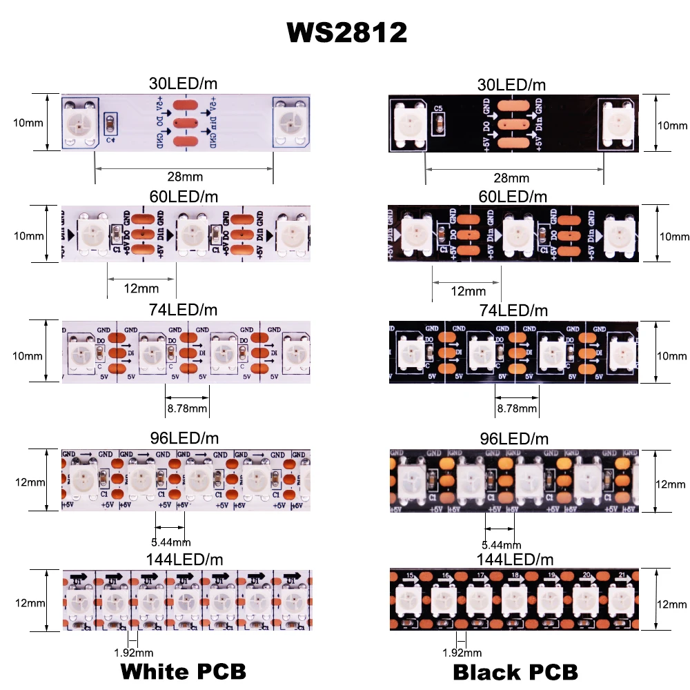 WS2812 WS2812b умная Светодиодная лента RGB с индивидуальной адресацией черная/белая