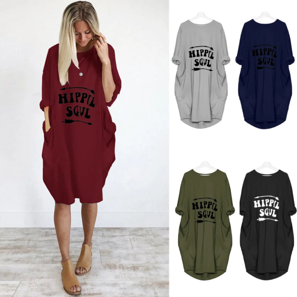 

Женское свободное мини-платье с коротким рукавом и карманами