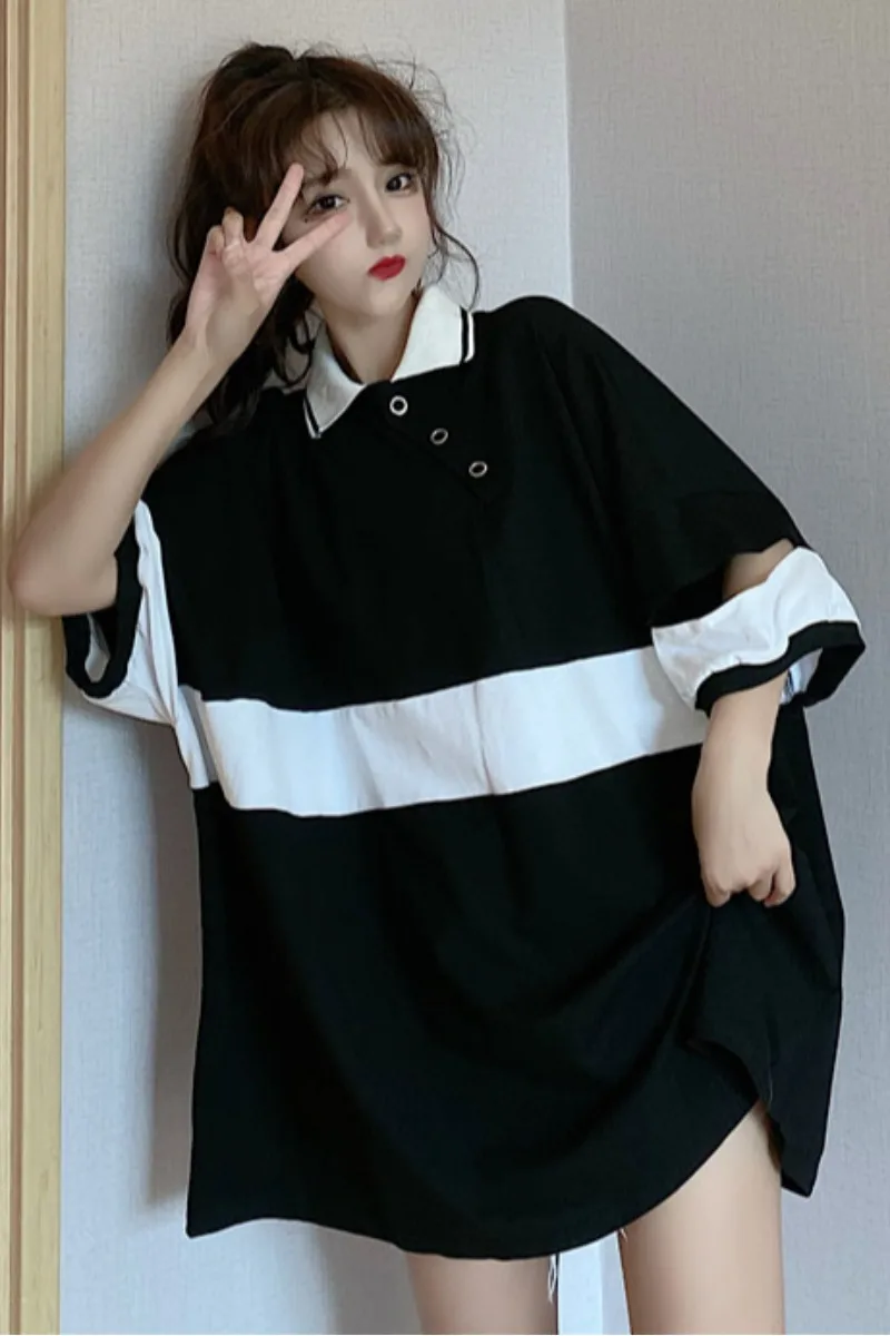 

Summer Korean version of T-shirt loose temperament large size in the long short sleeve women's casual top