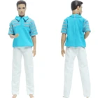 Один комплект BJDBUS, Мужская одежда, голубой воротник, футболка, белые брюки, повседневная одежда, крутая Спортивная Одежда для куклы Кена, для маленьких мальчиков, игрушки сделай сам