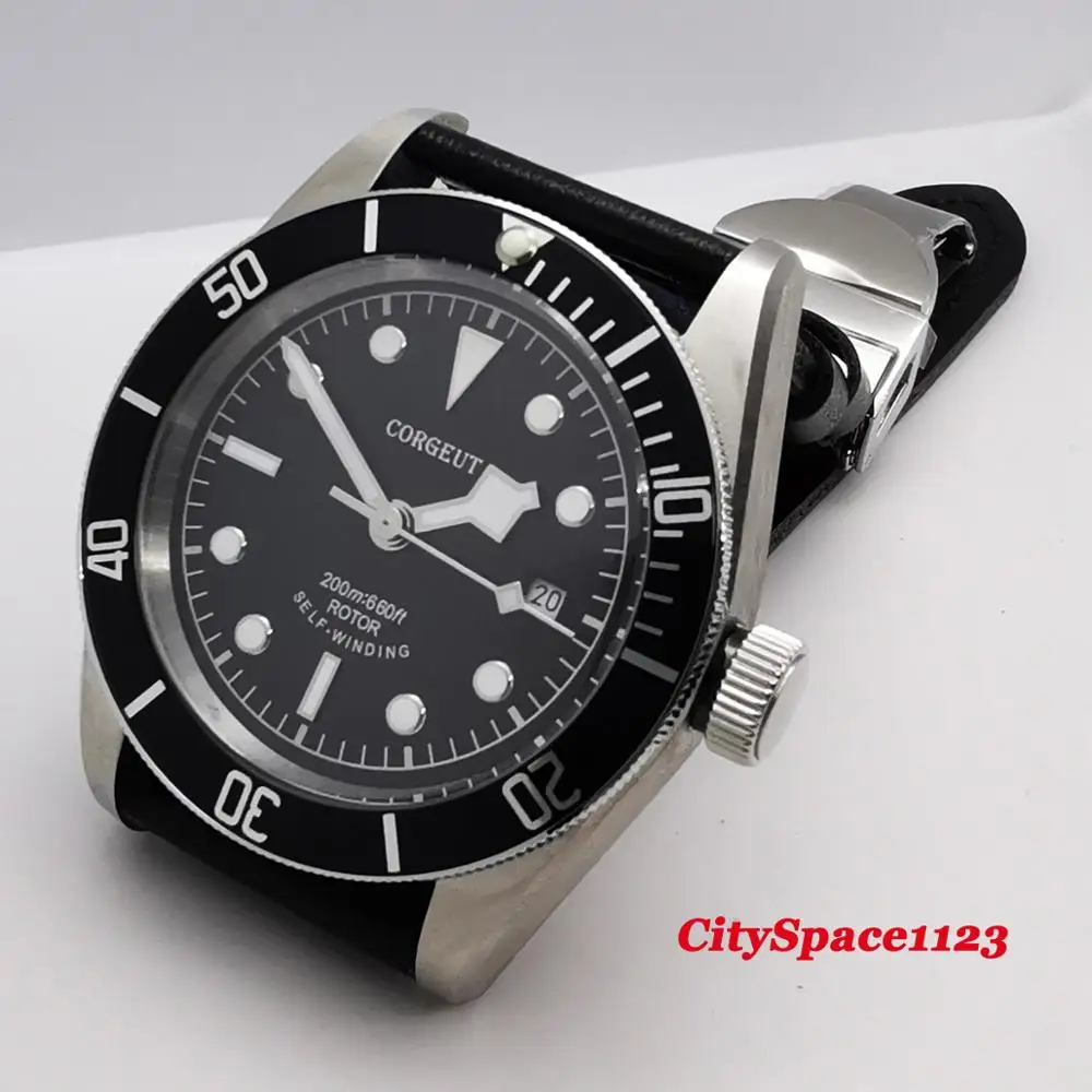 Мужские Водонепроницаемые механические часы с сапфировым стеклом и черным