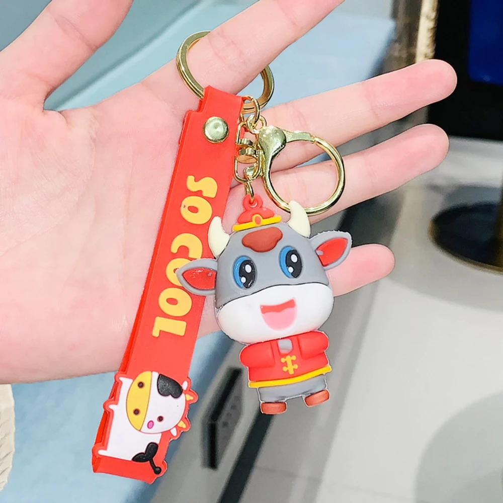 

Cute Zodiac Ox Keychain 3d Smiling Zodiac Ox Keychains Couple Jewelry Women Fashion Small Gift New 2021