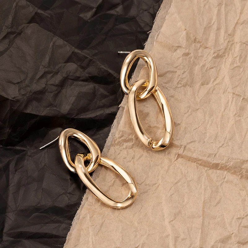 

New Vintage Link Chain Dangle Earrings For Women Boho Geometric Simple Gold Color Long Tassel Drop Earring 2020 Brincos Jewelry