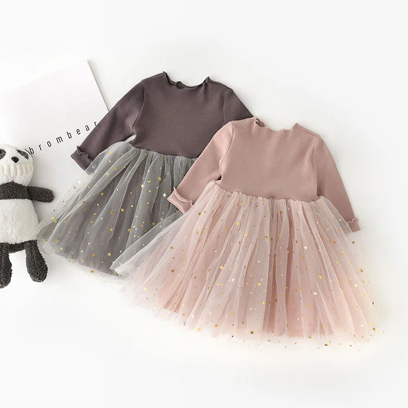 

Girls Korean Version with Five-pointed Star Net Gauze Long Sleeve Princess Dress Flower Girl Dresses Toddler Girl Fall Clothes