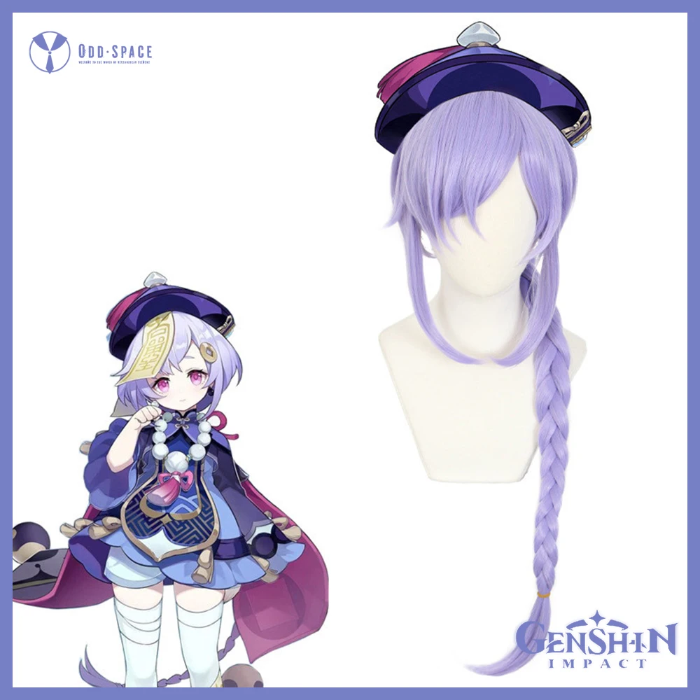 

Genshin Impact Game Cosplay Wig Qiqi Zombie Cute Ladies Cosplay Twist Braid Cos Anime Wig Fake Long Braid Lavender Hair Unisex