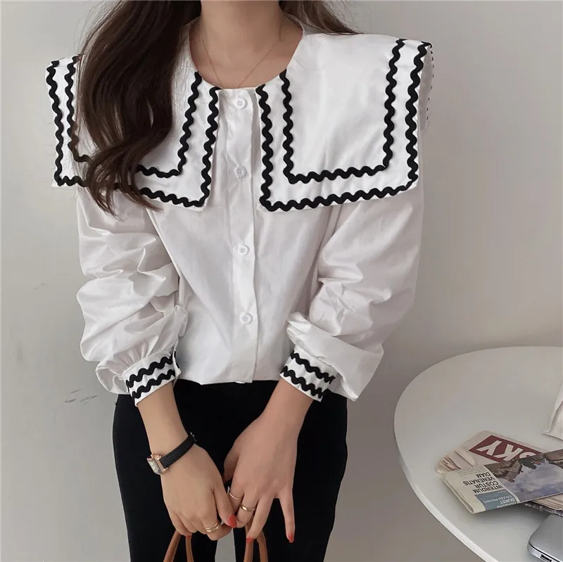 

COIGARSAM French Style Loose Shirt Womens tops Women shirts White 5028
