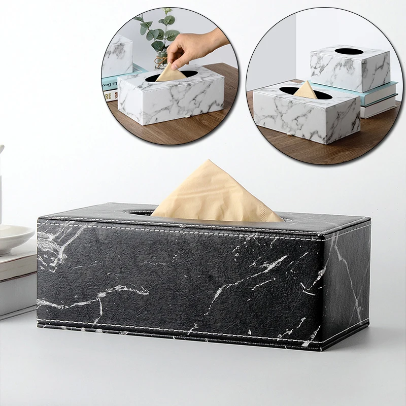 

Rectangular Modern Marble Rectangle Faux Leather Tissue Box Napkin Toilet Paper Case Dispenser Home Decoration