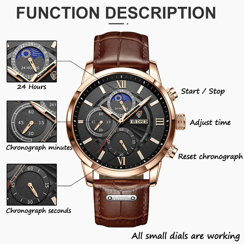 

2021 LIGE Men Watches Top Brand Luxury Men's Wrist Watch Leather Quartz Watch Sports Waterproof Male Clock Relogio Masculino+Box