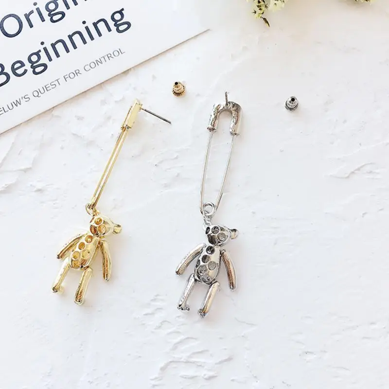

1PC European and American fashion Joker long pin earrings temperament bear pendant earrings party earrings