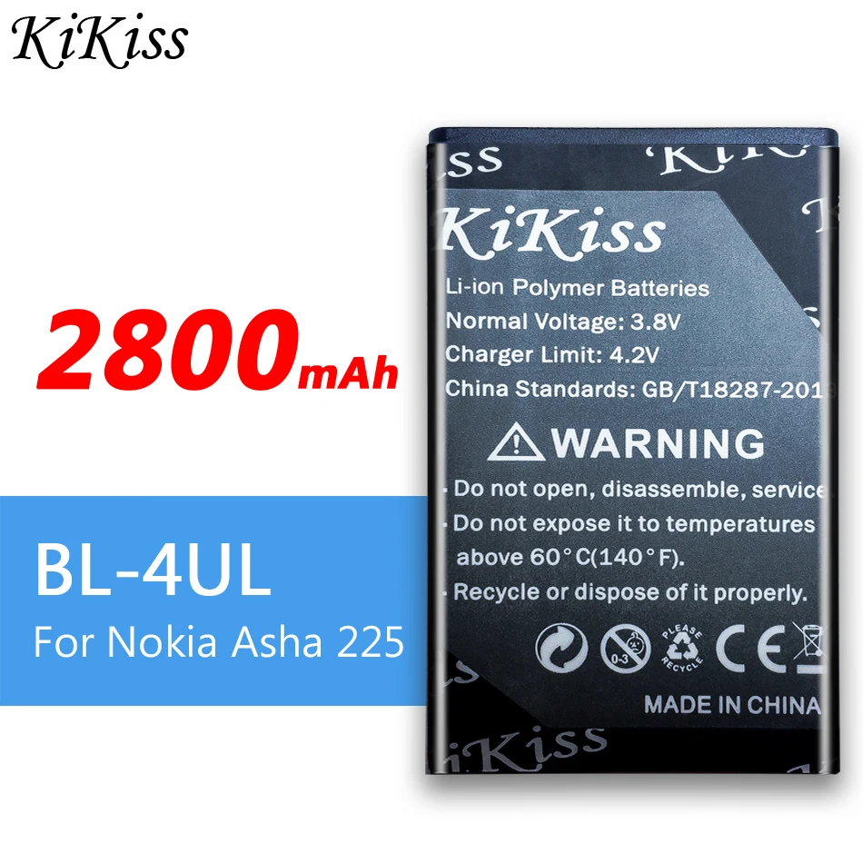KiKiss BL 4UL литий ионный полимерный аккумулятор Батарея 2800mAh для Nokia Asha 225 Asha225 RM 1011 1126