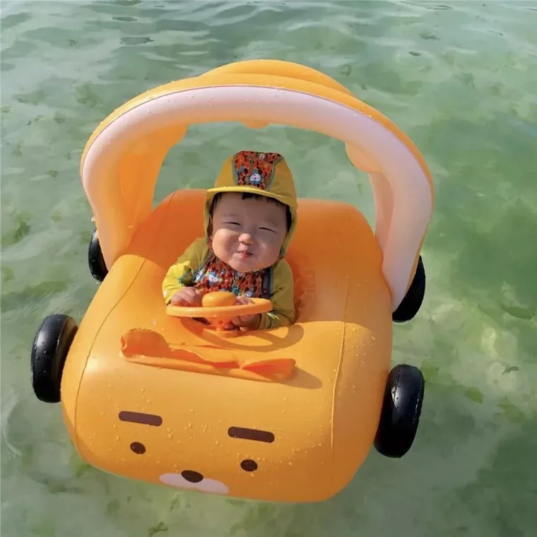 

Removable Sunshade Cartoon Car Baby Infant Pool Float Swimming Ring with Steering Wheel Swim Seat Summer Beach Party Pool Toys