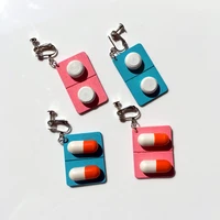 1pair capsule pill earring cute white red medicine dangle earring fashion splicing pendant earring gift for women and girls