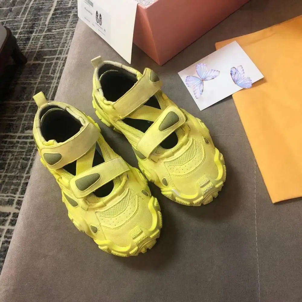 Yellow Hollow Women Chunky Sneakers 2019 New Autumn Cool Casual Breathable Hook Loop Female Footware Shoes Woman | Обувь