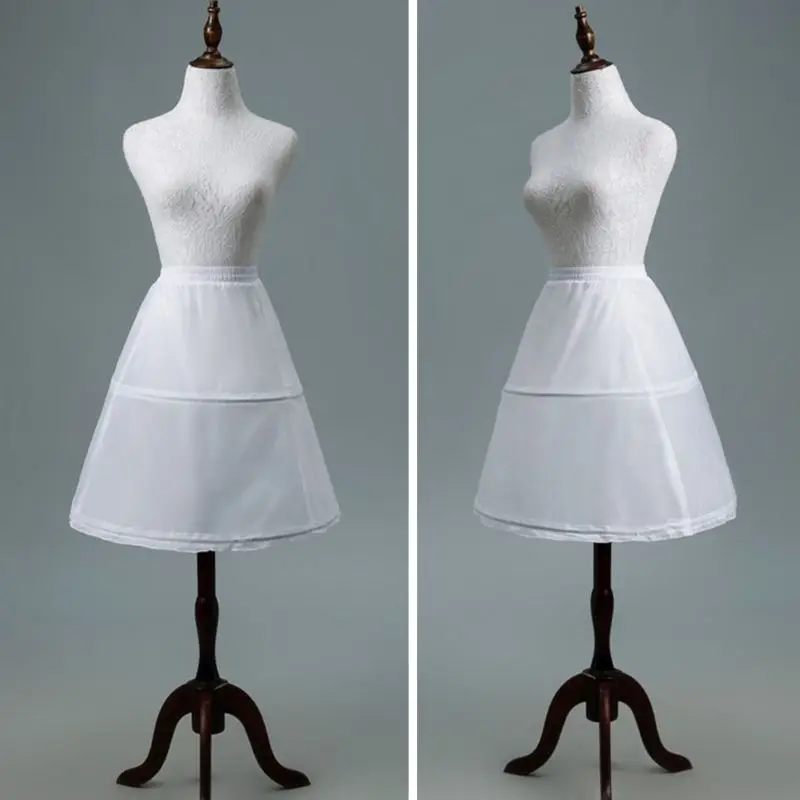 

Kids Flower Girls 2 Hoop Single Layer A-Line Crinoline Drawstring Elastic Waist Petticoat for Wedding Dress Underskirt Half Slip