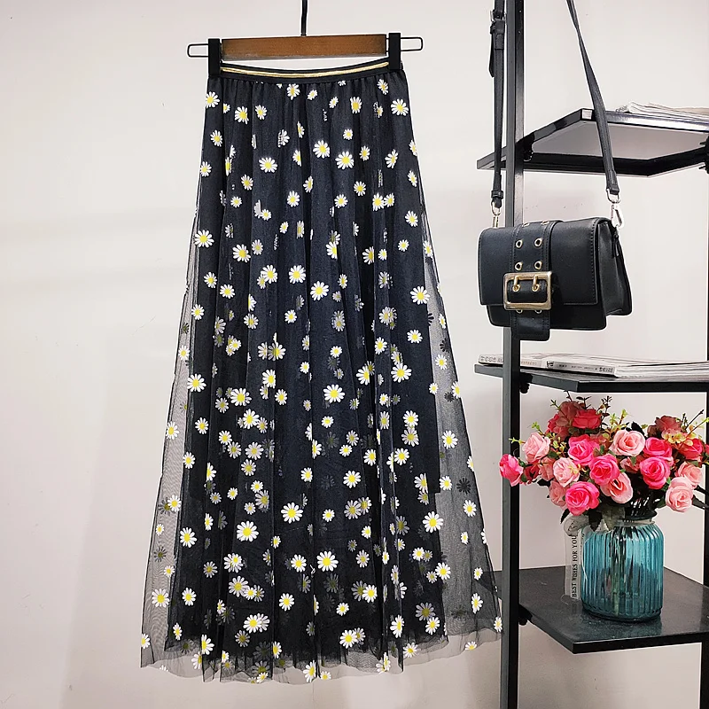 

Colorful Daisy A-line Pleated Maxi Long Tulle Skirts