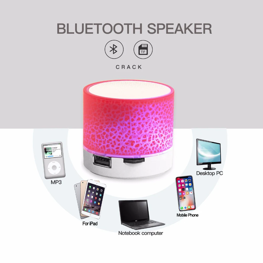 Bluetooth Speaker Mini Wireless Loudspeaker Crack LED TF Card USB Subwoofer Portable MP3 Music Sound Column for PC Mobile Phone