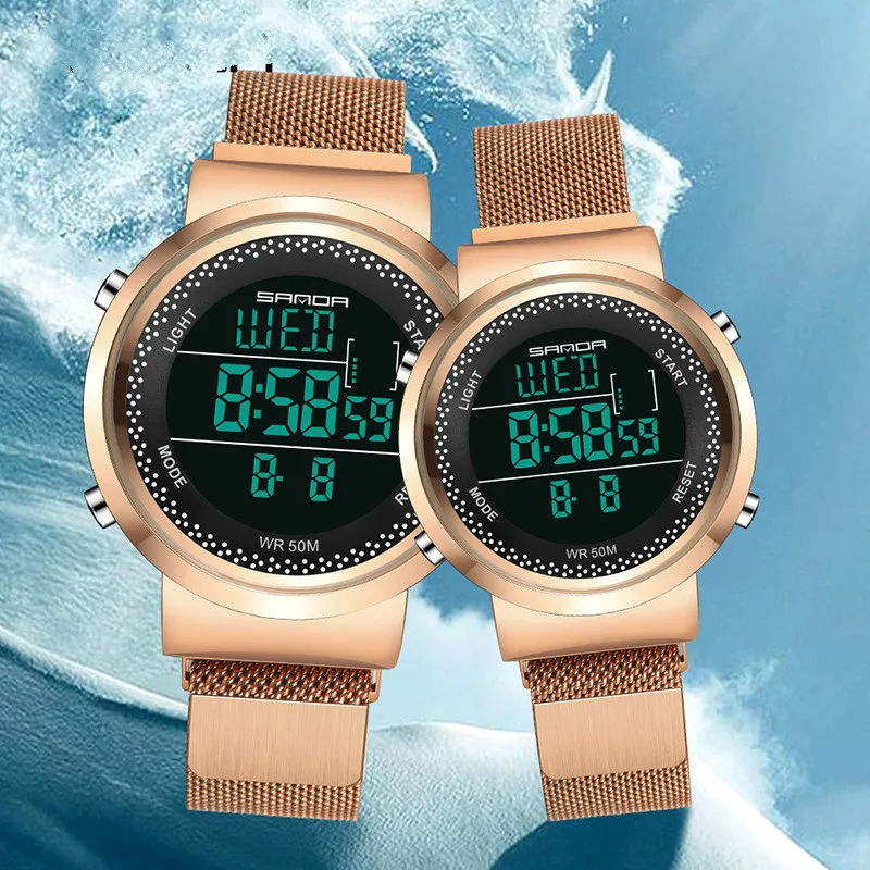 

New Luxury Fashion Stainless Steel Mesh Waterproof Quartz Watch Sport Electronic watch Couple Watch Fashion & Casual Watches
