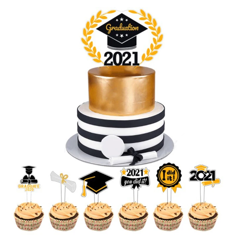 7 шт./компл. выпускная тема торт Топпер декоративный холостяк кепки вставные